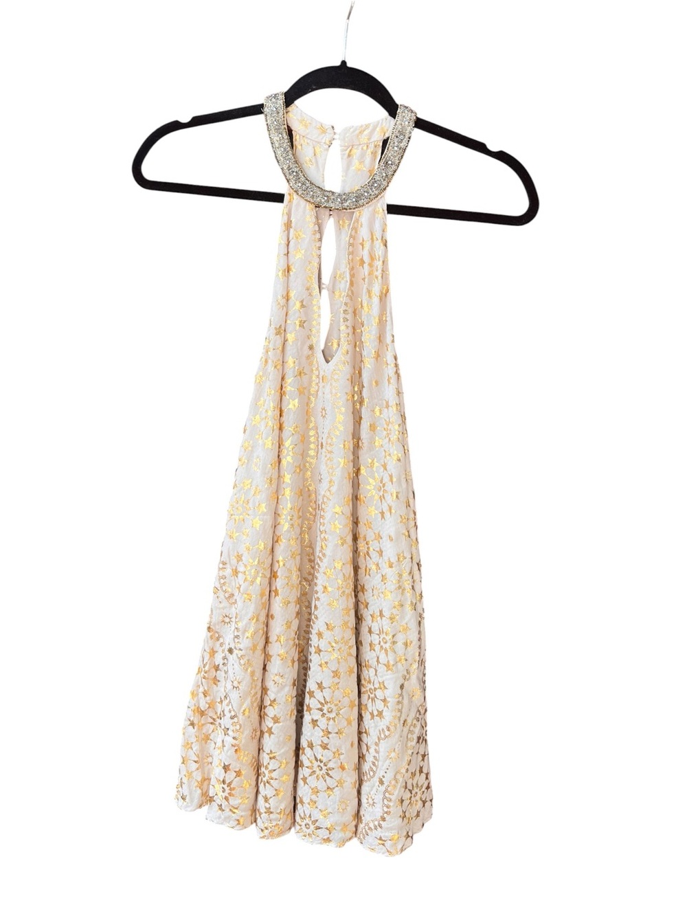 Kimchi Blue Cream Dress with Gold Star Embellishment & Beaded Halter Neck NWT